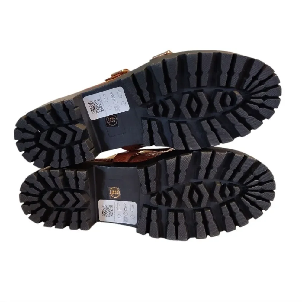 ASOS Brown Black Chunky Monk Shoes Size 8 Double Buckle Vegan Loafers
